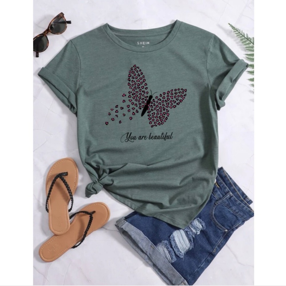 Butterfly And Slogan Print Tee